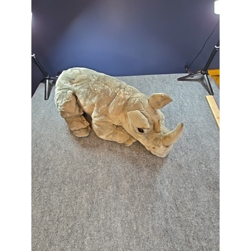 Vintage AUX NATIONS Rhinoceros Plush 27" Large Realistic Rhino NWT French Toy